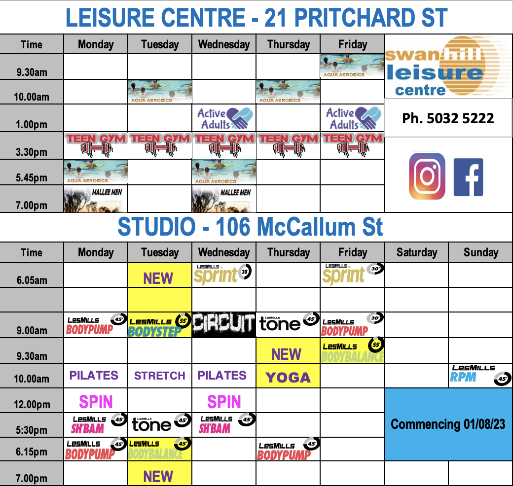 Timetables Swan Hill Aquatic Recreation Centre